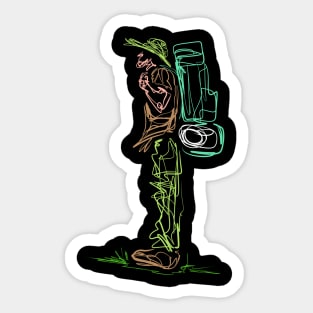 Line Design Lineart Backpacker On Camping Sticker